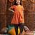 girls printed regular kurta with dhoti pants (dh-orangedobby)