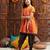 girls printed regular kurta with dhoti pants (dh-orangedobby)