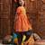 girls printed regular kurta with dhoti pants (dh-orangedobby)