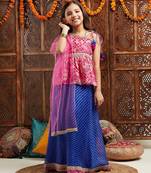 girls printed one shoulder ready to wear lehenga & blouse with dupatta (l-magentafoil)
