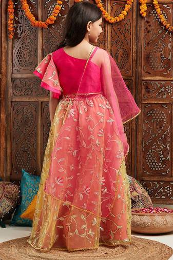 girls gotta patti ready to wear lehenga with blouse & dupatta (l-magentagreengota)