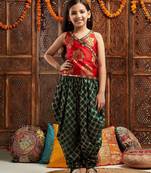 girls floral printed regular kurti with dhoti pants (dh-greenfoil)