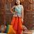 girls floral printed regular gotta patti kurti with dhoti pants (dh-greenorange)