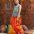 girls floral printed regular gotta patti kurti with dhoti pants (dh-greenorange)