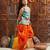 girls floral printed regular gotta patti kurti with dhoti pants (dh-greenorange)