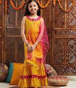 girls ethnic motifs printed regular mirror work kurta with sharara & dupatta (sha-yellowbooti)