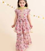 Girls floral printed gotta patti pure cotton kurti with palazzos with dupatta