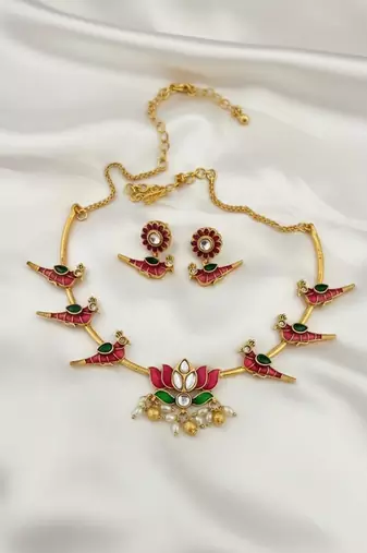 Multicolor gold plated stainless steel jewellery set