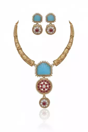 Multicolor gold plated stainless steel jewellery set