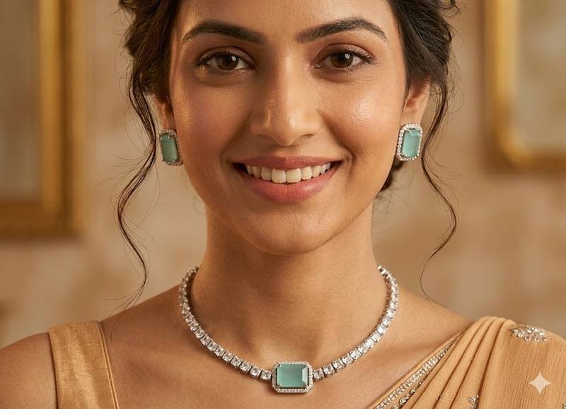 American diamond choker jewellery set - ideal for fashionable women's statement