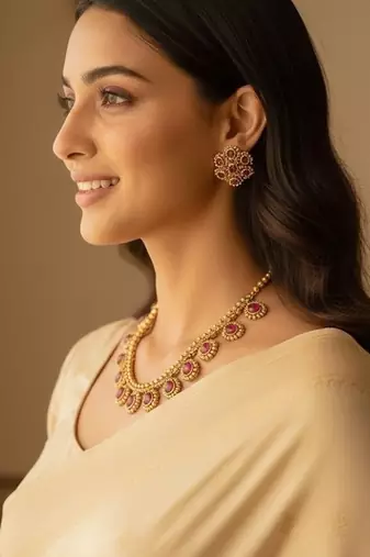 Red gold plated stainless steel jewellery set
