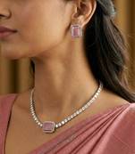 pink alloy choker set with american diamonds