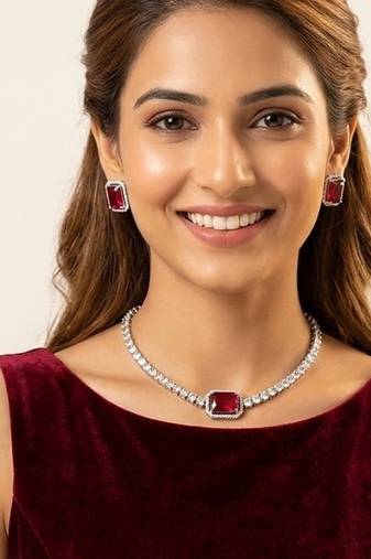 American diamond choker jewellery set - ideal for fashionable women's statement