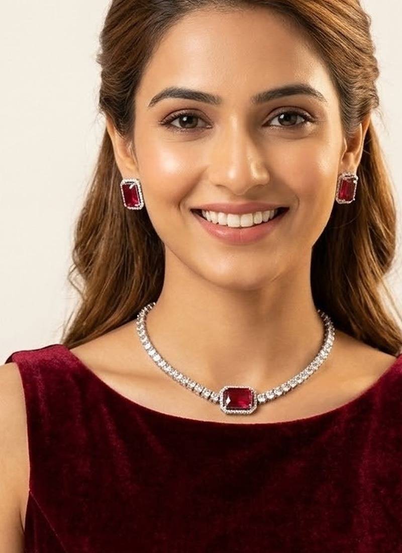 American diamond choker jewellery set - ideal for fashionable women's statement