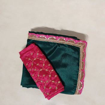 green chinon silk saree with sequins lace border 5