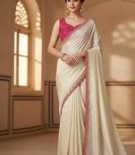 Designer Chinon Saree Decorated With Readymade Sequence Lace  And Contrast Sequence Embroidered Unstitched  Blouse Piece