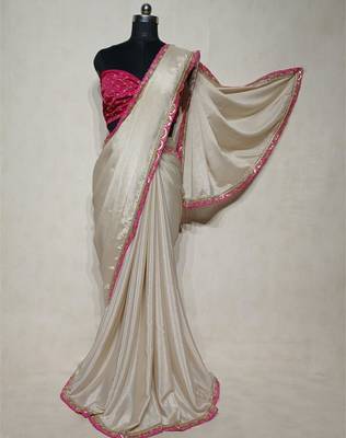 cream chinon silk saree with sequins lace border 3