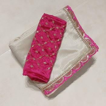 cream chinon silk saree with sequins lace border 4