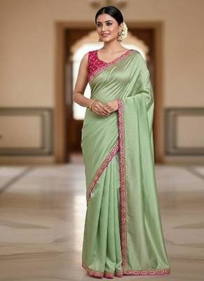 light green chinon silk saree with sequins lace border 1