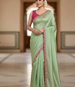 Designer Chinon Saree Decorated With Readymade Sequence Lace  And Contrast Sequence Embroidered Unstitched  Blouse Piece