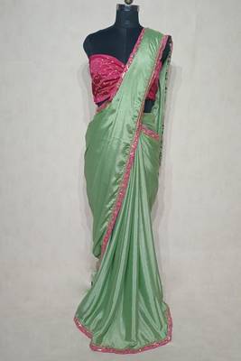 light green chinon silk saree with sequins lace border 2