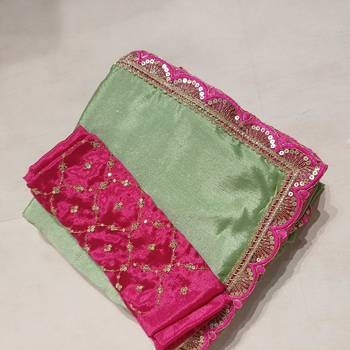 light green chinon silk saree with sequins lace border 5