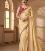 Designer Chinon Saree Decorated With Readymade Sequence Lace  And Contrast Sequence Embroidered Unstitched  Blouse Piece