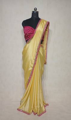 yellow chinon silk saree with sequins lace border 2