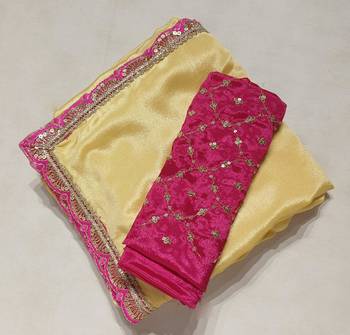 yellow chinon silk saree with sequins lace border 4