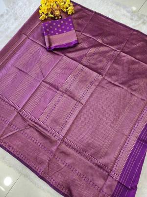 purple silk blend banarasi saree with unstitched blouse piece 5