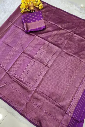purple silk blend banarasi saree with unstitched blouse piece