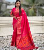 Pink soft paithani silk zari weaving saree with matching blouse piece