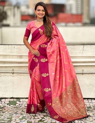 pink soft silk saree with zari work 1