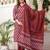 Maroon floral block print cotton straight kurta set with dupatta