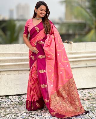 pink soft silk saree with zari work 3