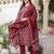 Maroon floral block print cotton straight kurta set with dupatta