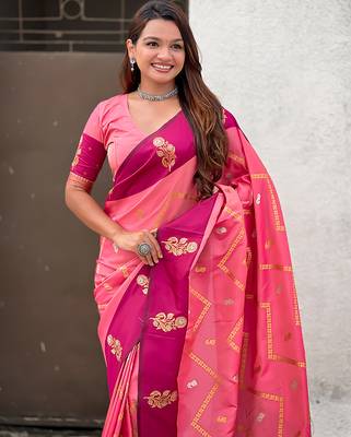 pink soft silk saree with zari work 5