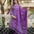 Purple floral block print cotton straight kurta set with dupatta