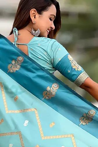 blue soft silk saree with zari work