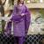 Purple floral block print cotton straight kurta set with dupatta