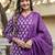 Purple floral block print cotton straight kurta set with dupatta