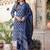 Navy blue floral block print cotton straight kurta set with dupatta