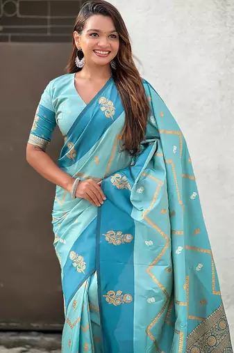 blue soft silk saree with zari work