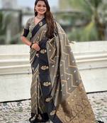 Grey soft silk zari weaving saree with matching blouse piece