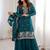 Teal green embroidered sequins thread zari work soft crunchy silk fully stitched kurta sharara set