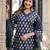 Black floral block print cotton straight kurta set with dupatta