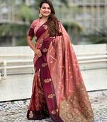Peach soft silk zari weaving saree with matching blouse piece