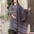Grey floral block print cotton straight kurta set with dupatta