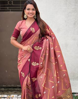 peach soft silk saree with zari woven work 5