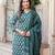 Dark green floral block print cotton straight kurta set with dupatta